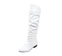 PBHGMGEBLV Bottes mi-mollet for femmes, chaussures hautes et longues, style cowboy western, grandes tailles 36-43(White,42EU)