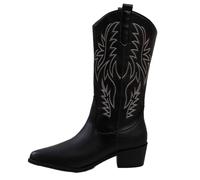 PBHGMGEBLV Bottes mi-mollet for femmes, talons épais, style cowgirl western vintage, talons hauts(Black,36 EU)
