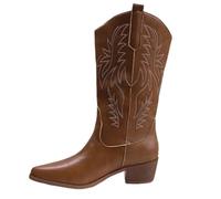 PBHGMGEBLV Bottes mi-mollet for femmes, talons épais, style cowgirl western vintage, talons hauts(Brown,41EU)