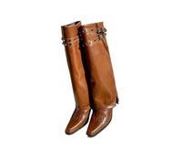 PBHGMGEBLV Bottes noires for femmes pointues brodées style western cowboy chevalier à talons hauts(Brown,36 EU)