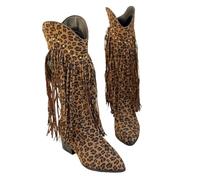 PBHGMGEBLV Bottes western for femmes à pompons sexy rétro marron mi-mollet(43EU)