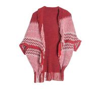 PBHGMGEBLV Cardigan tricoté à Pompons for Femme, châle, Poncho Tendance, Cape Rose, Collection Printemps-Automne(Red)