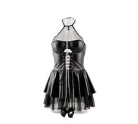 PBHGMGEBLV Ensemble de Lingerie for Femme, Mini-Robe Babydoll en Cuir, col Licou, sans Manches, Pyjama(S)