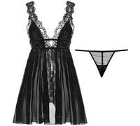 PBHGMGEBLV Ensemble Pyjama Sexy en Dentelle Transparente for Femme, Nuisette et Culotte, sans Manches(M(40-55kg))