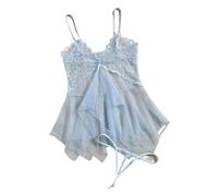 PBHGMGEBLV Ensembles de Lingerie Sexy en Dentelle Vêtements de Nuit Robe de Salon Babydoll à col en V et fluoroscopie en Dentelle(Light Blue)
