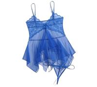 PBHGMGEBLV Ensembles de Lingerie Sexy en Dentelle Vêtements de Nuit Robe de Salon Babydoll à col en V et fluoroscopie en Dentelle(Blue)