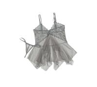 PBHGMGEBLV Ensembles de Lingerie Sexy en Dentelle Vêtements de Nuit Robe de Salon Babydoll à col en V et fluoroscopie en Dentelle(Gray)