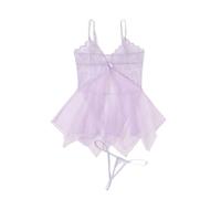 PBHGMGEBLV Ensembles de Lingerie Sexy en Dentelle Vêtements de Nuit Robe de Salon Babydoll à col en V et fluoroscopie en Dentelle(Purple)