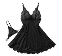 PBHGMGEBLV Ensembles de sous-vêtements for Femmes, Soutiens-Gorge et String, col en V, Lingerie Chaude Semi-Transparente, Pyjamas, Chemises de Nuit Douces, Robe de Nuit(Black,XXL)