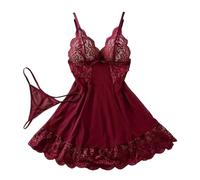 PBHGMGEBLV Ensembles de sous-vêtements for Femmes, Soutiens-Gorge et String, col en V, Lingerie Chaude Semi-Transparente, Pyjamas, Chemises de Nuit Douces, Robe de Nuit(Red,M)