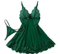 PBHGMGEBLV Ensembles de sous-vêtements for Femmes, Soutiens-Gorge et String, col en V, Lingerie Chaude Semi-Transparente, Pyjamas, Chemises de Nuit Douces, Robe de Nuit(Green,M)