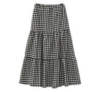 PBHGMGEBLV Jupe Longue à Carreaux Vichy for Femme, Taille élastique, plissée à Plusieurs Niveaux, Style écossais(M)