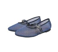 PBHGMGEBLV Mary Janes for Femmes, Chaussures Plates décontractées en Maille avec Boucle et Sangle, Couleur Unie(Blue,35 EU)