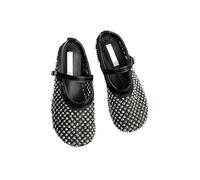 PBHGMGEBLV Pantoufles d'été for Femmes, Chaussures à Enfiler Tendance, en Maille Creuse, Plates, Mary Jane(Black,40EU)