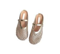 PBHGMGEBLV Pantoufles d'été for Femmes, Chaussures à Enfiler Tendance, en Maille Creuse, Plates, Mary Jane(Gold,40EU)