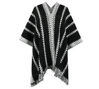 PBHGMGEBLV Poncho rayé Vintage Printemps-Automne, Demi-Manches, Cape à Pompons, châle, écharpe, Cardigan tricoté for Femme(Black)