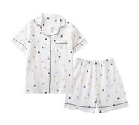 PBHGMGEBLV Pyjama à Manches Courtes en Gaze de Coton for Femme, Ensemble de Service à Domicile à Coupe Fine(XL)