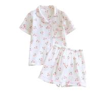 PBHGMGEBLV Pyjama d'été en Gaze de Coton for Femme, Ensemble 2 pièces, vêtements de Nuit, vêtements de détente(F,XL)