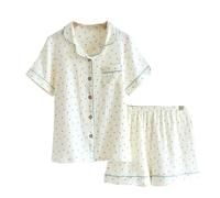 PBHGMGEBLV Pyjama d'été en Gaze de Coton for Femme, Ensemble 2 pièces, vêtements de Nuit, vêtements de détente(A,L)