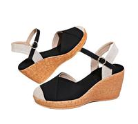 PBHGMGEBLV Sandales à plateforme for femmes, chaussures d'été compensées, espadrilles à talons hauts, décontractées, à la cheville(Black,42EU)
