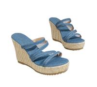 PBHGMGEBLV Sandales compensées à plateforme épaisse for femmes, sandales de plage d'été en denim bleu for femmes(Blue2,37EU)