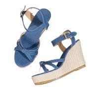 PBHGMGEBLV Sandales compensées à plateforme épaisse for femmes, sandales de plage d'été en denim bleu for femmes(Blue,37EU)