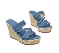 PBHGMGEBLV Sandales compensées à plateforme épaisse for femmes, sandales de plage d'été en denim bleu for femmes(Blue3,39EU)