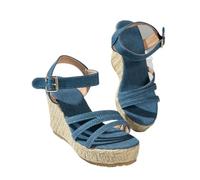 PBHGMGEBLV Sandales compensées à plateforme épaisse for femmes, sandales de plage d'été en denim bleu for femmes(Blue1,36 EU)