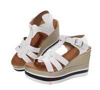 PBHGMGEBLV Sandales compensées à plateforme épaisse for femmes, talons hauts et boucles(White,41EU)