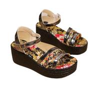 PBHGMGEBLV Sandales compensées à plateforme for femmes, talons hauts d'été, bout rond, confortables, motif floral(Black,41EU)