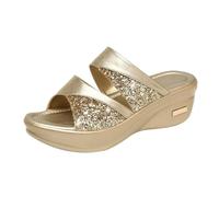 PBHGMGEBLV Sandales compensées décontractées for femmes, chaussures d'été confortables à plateforme(Gold,42EU)