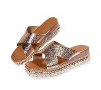 PBHGMGEBLV Sandales compensées for femmes, sandales tendance à semelles épaisses et à bandes croisées(Champagne,42EU)