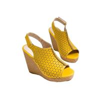 PBHGMGEBLV Sandales compensées tendance for femmes, chaussures d'été à plateforme, bout ouvert, talons hauts, tongs décontractées(Yellow,37EU)