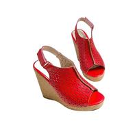 PBHGMGEBLV Sandales compensées tendance for femmes, chaussures d'été à plateforme, bout ouvert, talons hauts, tongs décontractées(Red,39EU)