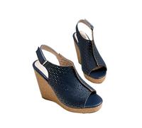 PBHGMGEBLV Sandales compensées tendance for femmes, chaussures d'été à plateforme, bout ouvert, talons hauts, tongs décontractées(Blue,39EU)