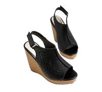PBHGMGEBLV Sandales compensées tendance for femmes, chaussures d'été à plateforme, bout ouvert, talons hauts, tongs décontractées(Black,38EU)