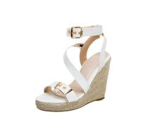PBHGMGEBLV Sandales compensées tendance for femmes, chaussures d'été à plateforme, tongs tricotées à talons hauts(WHITE,38EU)
