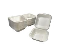 PBK Lot de 50 boîtes à hamburger en bagasse (15,2 x 15,2 cm), 450 ml, biodégradables, compostables et jetables pour aliments à emporter (15,2 x 15,2 cm)