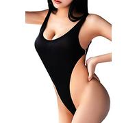 PBQOA Bodysuit for Womens See Through One Piece Swimsuit High Cut Monokini Mesh Transparent Bathing Suit Side Open Buckle Bodysuits, Black