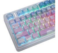 PBT German ISO Keycaps, 135 touches dégradé bleu rose double shot Dye-Sub Cherry Profile Side Printed Shine Through Keycap for Cherry MX Switch QWERTZ Layout Mechanical Keyboards