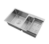 PBTERDTF Évier de cuisine à 2 bacs encastrables - En acier inoxydable - Rectangulaire - Double évier avec égouttoir et dispositif de vidange - Pour cuisine, linge, garage - 78 x 43 x 21 cm