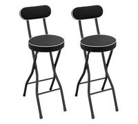 PBTERDTF Lot de 2 tabourets de bar pliables avec dossier - Portable - Pour l'extérieur - Chaise haute rembourrée - Tabouret pliable - Noir