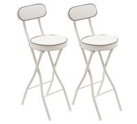 PBTERDTF Lot de 2 tabourets de bar pliables avec dossier - Portable - Pour l'extérieur - Chaise haute rembourrée - Tabouret pliable - Blanc