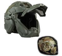 PBTMCD Casque Tactique À Protection Intégrale avec Système De Double Lentille Et Antibuée Intégré, Oreillette Intégrée, Ventilateur Visière Relevable(OD)