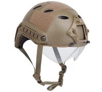 PBTMCD Casque Tactique De Style PJ avec Lunettes Et Rail - Protection Tête Légère en ABS Airsoft for Jeux CS Sports Plein Air(Tan)