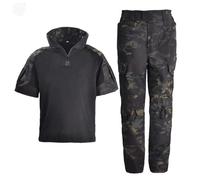 PBTMCD Ensemble Chemise Et Pantalon De Tir Airsoft en Plein Air, Robe Combat, Ensemble Tactique, Vêtements Combat, Uniforme for Enfants(Black CP,L)