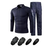 PBTMCD Ensemble d'uniforme De Combat Tactique avec Coudières Et Genouillères Intégrées for La Chasse L'airsoft(Blue,M)