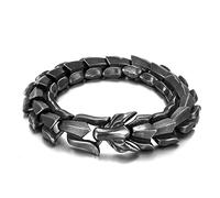 PBTMCD Ouroboros - Jormungandr Viking Bracelet, Hommes Acier Inoxydable Lourd Fait Main Punk Ancien Motard Serpent ChaîNe Poignet, Nordique Dragon Amulette Bijoux Manchette Bangle,Style 1 Black,19cm