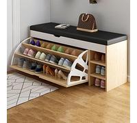 PBTRM Banc À Chaussures Meuble À Chaussures avec PU Assise Coussin Rembourré, 1 Abattant Et 1 Étagère Latérale, Meuble Chaussures Entrée, Séparateur Intérieur Réglable,C,100 * 30 * 51CM