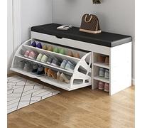 PBTRM Banc À Chaussures Meuble À Chaussures avec PU Assise Coussin Rembourré, 1 Abattant Et 1 Étagère Latérale, Meuble Chaussures Entrée, Séparateur Intérieur Réglable,A,100 x 30 x 51CM